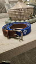 Usado, Cinto de lona azul masculino Peter Millar acabamento em couro, logotipo bordado, tamanho 44, EUA comprar usado  Enviando para Brazil