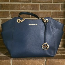 Bolsa de ombro Michael Kors Jet Set corrente couro azul marinho, usado comprar usado  Enviando para Brazil