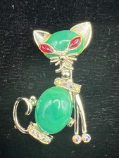 Broche vintage retrô mod joia gato falso jade cabochão barriga gelatina 2” comprar usado  Enviando para Brazil