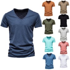Camisetas pulôver casuais masculinas de verão cor sólida gola V fina manga curta comprar usado  Enviando para Brazil
