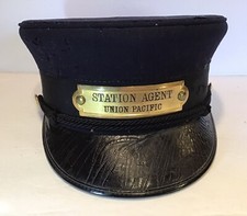 Boné vintage antigo Union Pacific Station agente aba de réptil lã azul comprar usado  Enviando para Brazil
