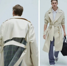 ZARA mens/unisex check contrast oversized belted trench coat sz L na sprzedaż  Wysyłka do Poland