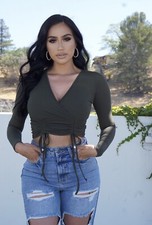 Usado, Blusa cropped feminina moda boutique verde oliva franzida manga longa comprar usado  Enviando para Brazil