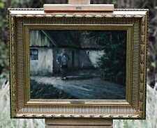 Arling Gade (1920-2011) - Old Man Con Canna IN Front Of The House, Oil Painting na sprzedaż  PL