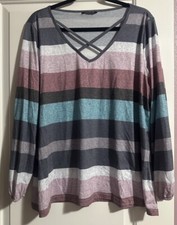 Blusa BloomChic Manga Longa Criss Frente Cruzada - Listras - Feminina Tamanho 14-16 comprar usado  Enviando para Brazil