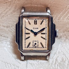 Relógio de pulso ELGIN abobadado cristal retângulo estojo escalonado metal silvertone SEM PULSEIRA comprar usado  Enviando para Brazil