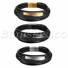 Pulseira masculina de couro trançado aço inoxidável multicamadas pulseira gravação livre, usado comprar usado  Enviando para Brazil