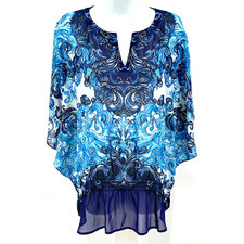 Blusa feminina Chico's transparente gola dividida manga morcego tamanho 2 (L/12) comprar usado  Enviando para Brazil