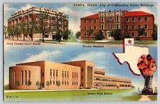 Cartão postal - Pampa Texas - Court House, High School, Warley Hospital comprar usado  Enviando para Brazil