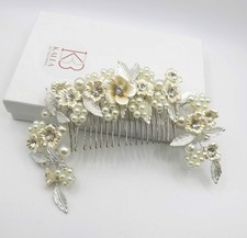 Pente de Cabelo Abalone Flor Grande Pérola, Casamento Floral Off White Peça de Cabeça de Noiva comprar usado  Enviando para Brazil
