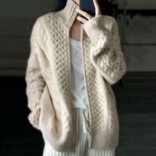 Suéter de cashmere feminino gola alta zíper malha cardigã desleixado solto jumper comprar usado  Enviando para Brazil