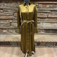 Vestido Camisa Banana Republic Muse 100% Seda Verde Carga Maxi com Cinto comprar usado  Enviando para Brazil
