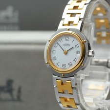 Usado, [Excelente+5 com Caixa] Vintage HERMES Clipper 24mm Mostrador Branco Data Qz Relógio Feminino JAPÃO comprar usado  Enviando para Brazil