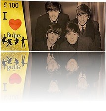 Używany, THE BEATLES Złoty banknot kolekcjonerski 100 £ | Pamiątki muzyczne PVC na sprzedaż  PL
