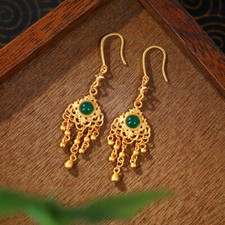 Brincos de flores de jade natural folheados a ouro 18K joias reais de luxo comprar usado  Enviando para Brazil