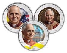 Używany, 2 euro papież Leon XIV. kolorowany w Watykanie, z kolorem ***new Pope*** na sprzedaż  Wysyłka do Poland