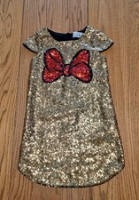 Vestido de festa Disney meninas Minnie Mouse dourado lantejoulas turno arco vermelho feriado tamanho 5/6 comprar usado  Enviando para Brazil