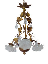 Lindo lustre antigo feito à mão gotas de vidro frutas 1930 MURANO 3 luzes comprar usado  Enviando para Brazil