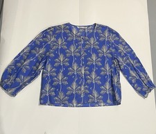 Blusa Zara Feminina Tamanho XXL Azul Estampa de Palmeira Botão para Cima Manga 3/4 Top comprar usado  Enviando para Brazil