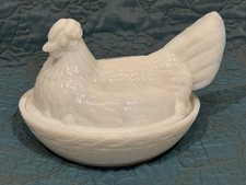 Copo de leite branco galinha no ninho tigela coberta de frango prato de doces/bugigangas vintage comprar usado  Enviando para Brazil