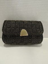 Bolsa de embreagem vintage feita à mão preta e dourada grade de plástico artesanato em lona comprar usado  Enviando para Brazil