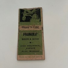 Capa Matchbook Frances' Beer & Wine Flint MI c1940 STE2-MKO-2 comprar usado  Enviando para Brazil