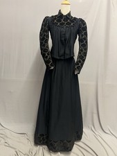 Czarna wełniana i aksamitna 2 szt. suknia z bustle z 1890 roku - Niezwykły gorset - Może ciąża , używany na sprzedaż  Wysyłka do Poland