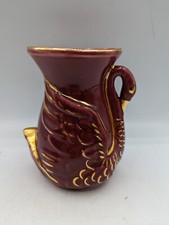 Swan Vase Burgundy With Gold Accents Shawnee Pottery Marked USA 806 Vintage comprar usado  Enviando para Brazil