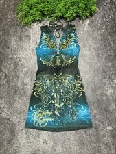 Vintage Christian Audigier Stras Sukienka maxi z nadrukiem Y2K Rozmiar S Ed Odporna Czarna na sprzedaż  PL