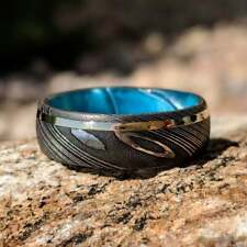 Aliança de casamento masculina anel de aço damasco ouro 14k manga azul oceano comprar usado  Enviando para Brazil