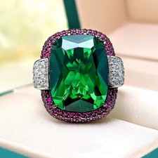 Novo Grande Anel de Prata Feminino Moda Ouro Preto Pedra Preciosa Citrino Verde Retângulo comprar usado  Enviando para Brazil