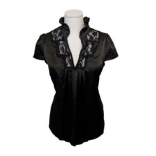 Blusa de cetim vintage Y2K renda preta bruxa caprichoso vampiro gola V tamanho M, usado comprar usado  Enviando para Brazil