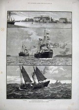 Estampa antiga original 1886 Boston Deap-Sea pesca arrastões a vapor doca mar comprar usado  Enviando para Brazil