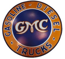 Usado, Placa de esmalte vintage de porcelana 30 polegadas GMC gasolina diesel caminhões publicidade comprar usado  Enviando para Brazil