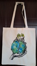 BOLSO DE MANO PINTADO A MANO DIRECTAMENTE DEL ARTISTA LONA ALGODÓN UNISEX ARTE DE LA TIERRA segunda mano  Embacar hacia Mexico