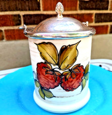Jarro de barril de biscoito antigo de porcelana fina folheado a prata com tampa pintado à mão 8" comprar usado  Enviando para Brazil