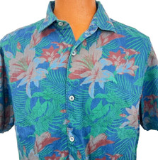 Camisa Tommy Bahama Hawiian Aloha L hibisco folhas de palmeira orquídeas textura tropical, usado comprar usado  Enviando para Brazil