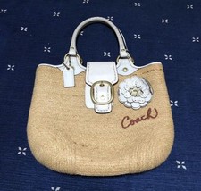 Usado, Bolsa de mão COACH flor palha cesta tecido alça de couro bege verão MBb1140 comprar usado  Enviando para Brazil