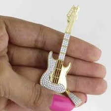 Pingente masculino folheado a ouro amarelo 14K em forma de guitarra diamante criado em laboratório redondo 1,20 CT comprar usado  Enviando para Brazil