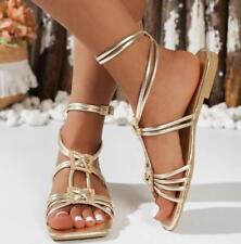 Usado, Sandálias femininas chinelos planos verão biqueira quadrada strass sapatos confortáveis praia comprar usado  Enviando para Brazil