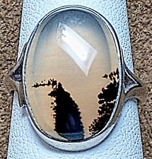 RARO ANTIGUO ART NOUVEAU * ANILLO DE ÁGATA MUSGO DENDRÍTICO ÚNICO PLATA ESTERLINA talla 6 segunda mano  Embacar hacia Mexico