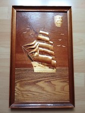 Obraz ze słomy prasowanej "Dar Pomorza" PRL - 46,5 cm x 28,5 cm na sprzedaż  PL
