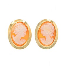 Brincos grandes de ouro amarelo com concha - Silhueta camafeu esculpida em 18k perfurada, usado comprar usado  Enviando para Brazil