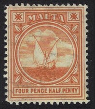 Barco de pesca Gozo 41/2d. - marrom Wmk Multi Crown Malta 1905 MH SG#57 comprar usado  Enviando para Brazil