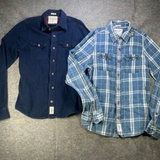 Lote 2 Camisas Abercrombie Masculinas M Flanela Azul Sólido e Xadrez Ajuste Muscular LS comprar usado  Enviando para Brazil