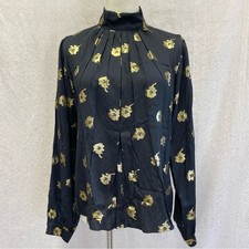 Blusa popover pescoço simulado buraco na fechadura design floral folha preta e dourada quente tamanho 1 (pequena) comprar usado  Enviando para Brazil