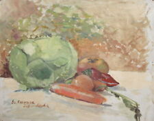 Pintura a óleo antiga natureza morta com vegetais assinada comprar usado  Enviando para Brazil