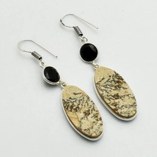 Brincos pendentes de gota de pedra preciosa ônix preto dendrítico alemão 1,8" AE-85418 comprar usado Brincos pendentes de gota de pedra preciosa ônix preto dendrítico alemão 1,8" AE-85418 comprar usado  Enviando para Brazil