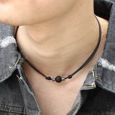 Colar Gargantilha de Corda de Couro Berloque de Rocha Lava Natural para Mulheres Masculinas comprar usado  Enviando para Brazil