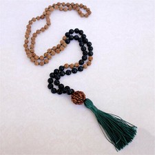 Usado, Colar de borla de pedra preciosa 8 mm Rudraksha pedra lava 108 miçangas Yoga Japa Mala comprar usado  Enviando para Brazil